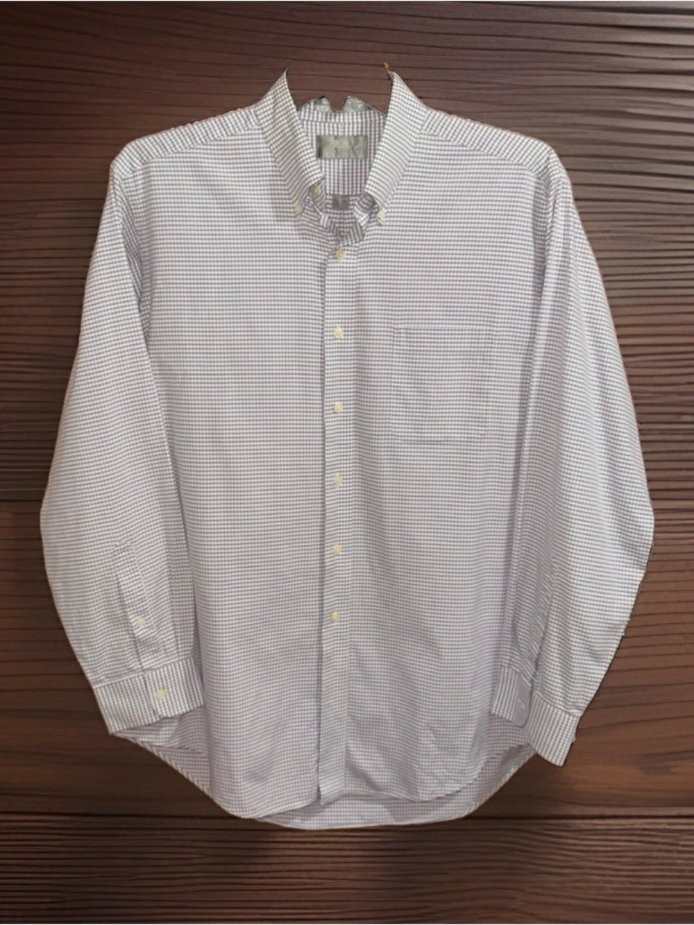Stafford Men's Small Check Button-Down Dress Shirt in White & Gray-16.5/35-EC